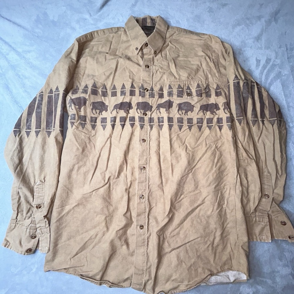 Vintage 90s Roper Long Sleeve Western XL Tall Buffalo Bison Aztec Bull Shirt